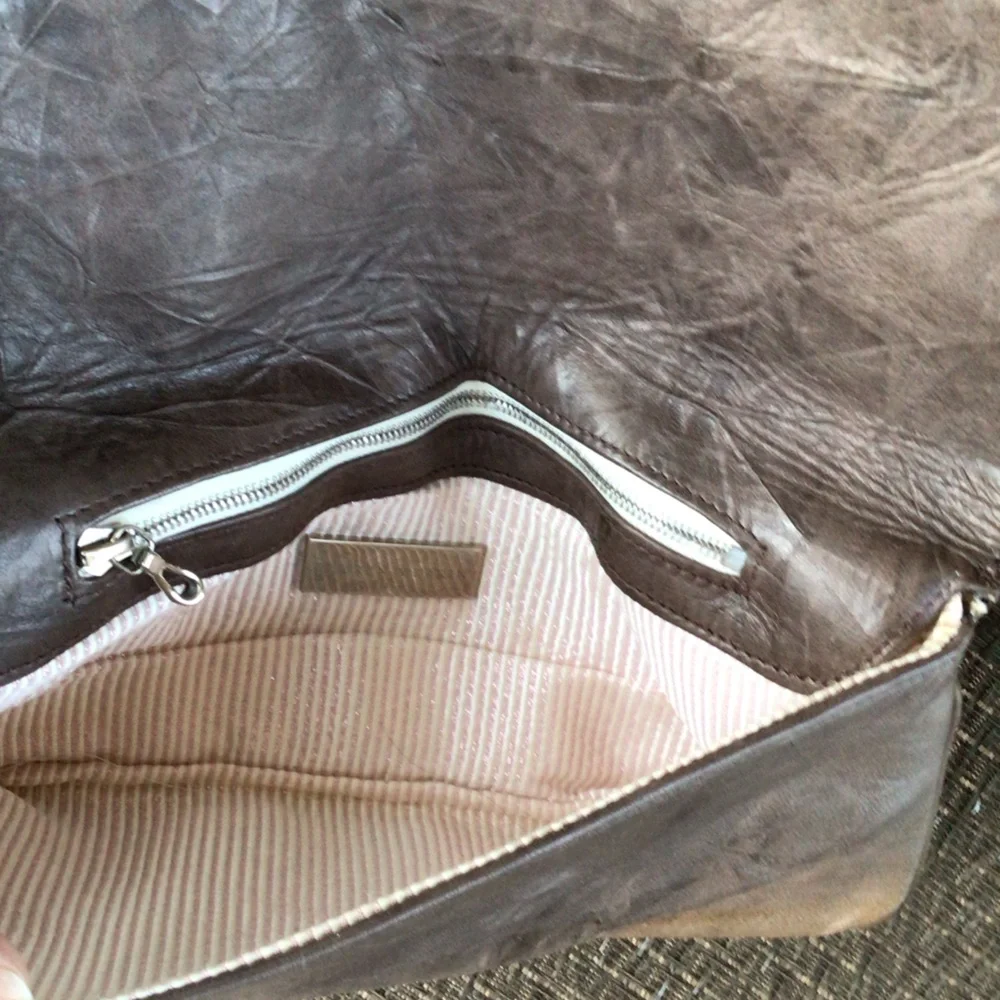 Lauren Merkin Brown Leather Zipper Clutch Bag